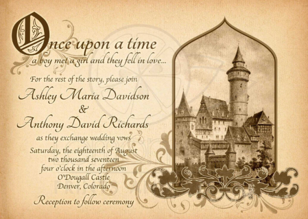 Undangan dengan ilustrasi kastil yang megah